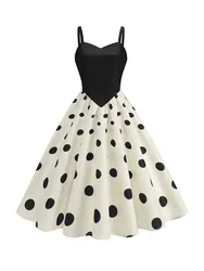 Women's Summer Dresses Sleeveless Spaghetti Straps Polka Dot Print Retro Vintage 50s A Line Party Dress