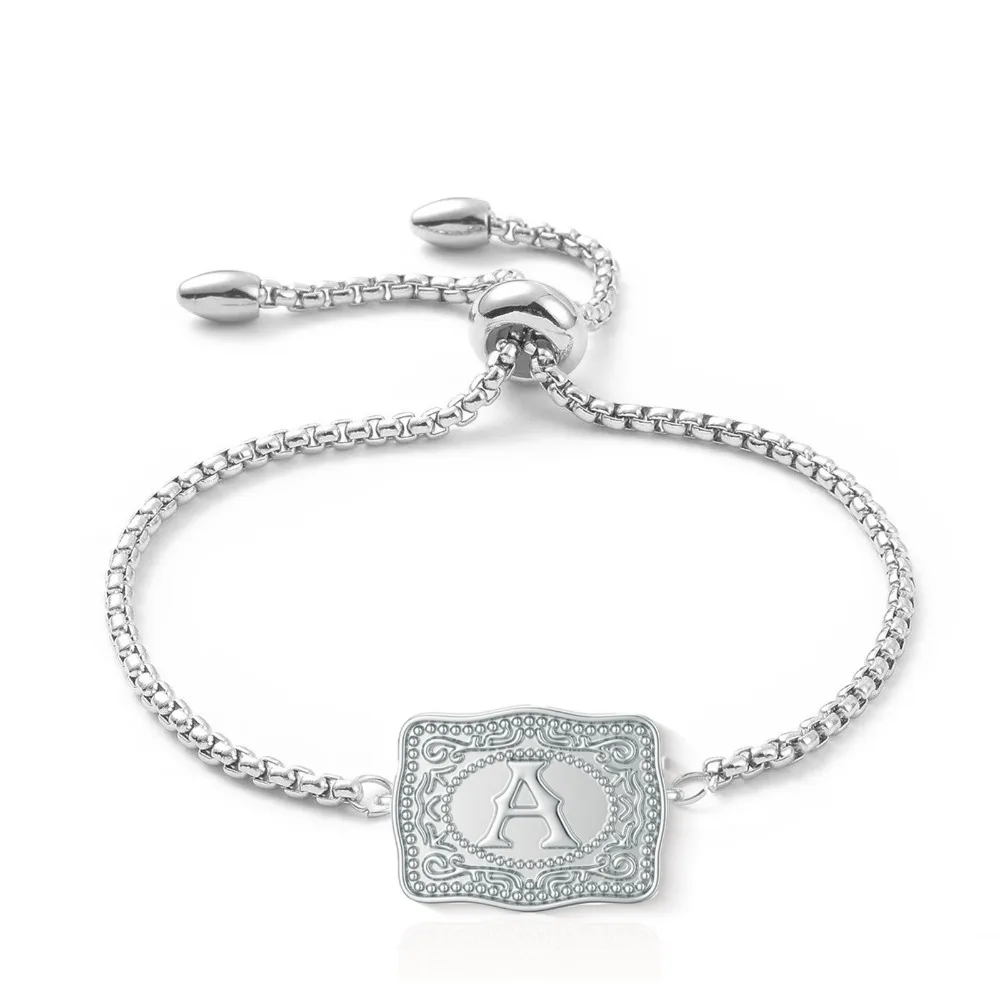 Geprägter Gürtelanhänger Halskette Armband für Damen und Herren, vergoldet, silberfarben, A-Z Initialen-Halskette, Schmuckgeschenke – Detail 4