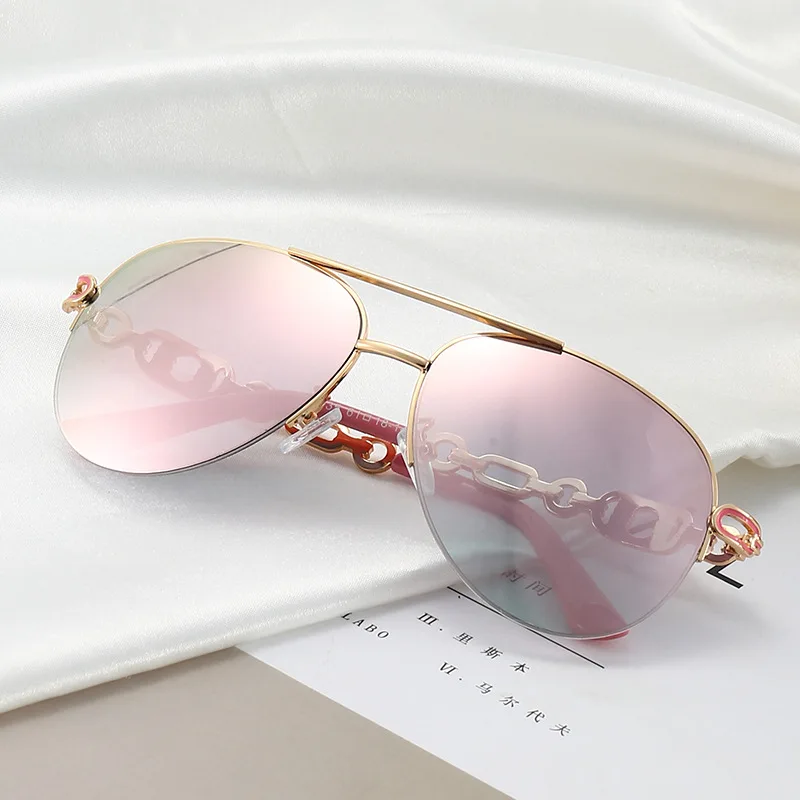 

FENCHI Pink Sunglasses Women 2021 Pilot Vintage Female Sun Gasses UV 400 White Shades Zonnebril Dames Oculos Feminino De Sol