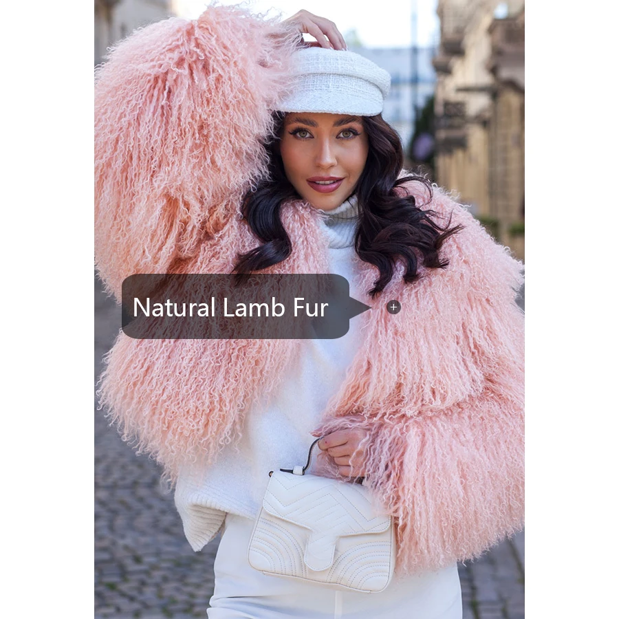 Frauen Schaffell Mantel Winter echte mongolische Schaf Pelzmantel kurze rosa Natur pelz Jacke Luxus Neuankömmlinge