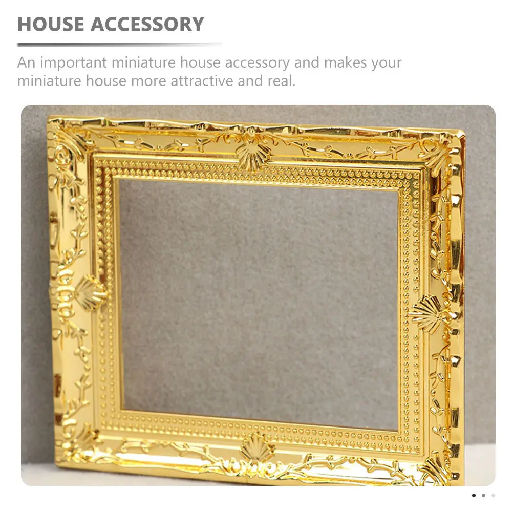 

2Pcs Miniature Golden Picture Frames Creative Simulation Vintage Design Miniature House Decor Blank Picture Frame Small