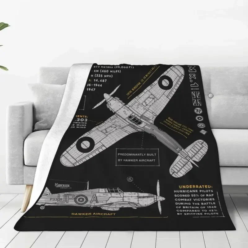 Spitfire Hawker Hurricane Blanket Warm Fleece Soft Flannel Fighter Plane WW2 War Pilot Aircraft Airplane Throw Blankets for Sofa