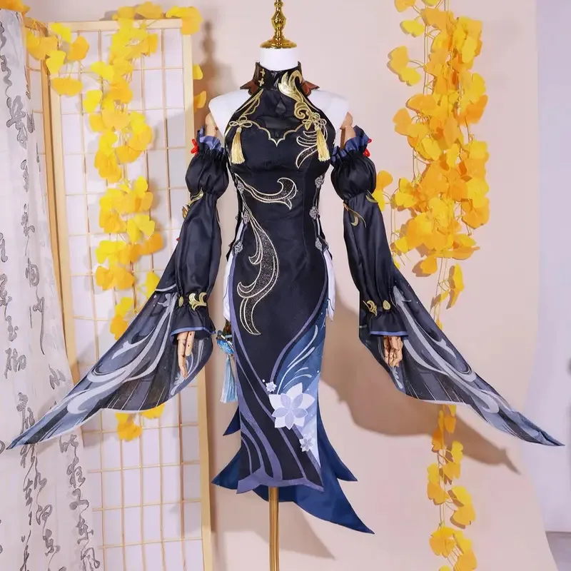 

DY20Frostflower Dew Shenhe Косплей Костюм Genshin Impact Униформа для взрослых Парик Аниме Костюмы на Хэллоуин Женский наряд игрового персонажа