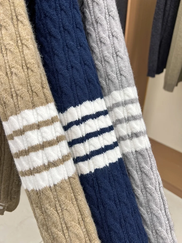 Hochwertige Rundhalspullover Herren Casual Neue Trend Marke Persönlichkeit Streifen Zipper Herbst Winter Komfort Warm Stricken Sweater – Detail 19