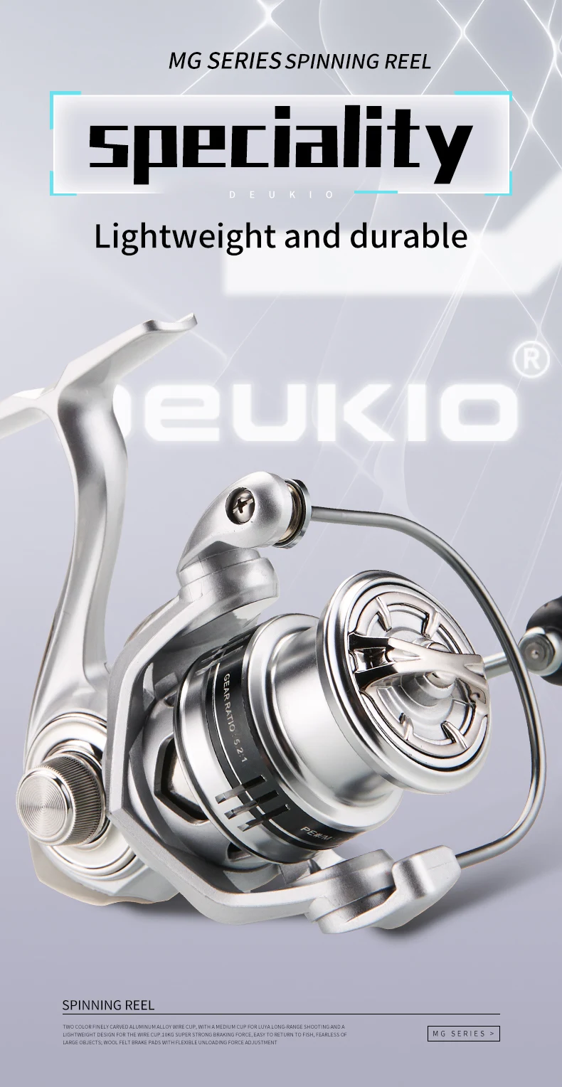 DEUKIO Spinnrolle 8KG Max. Bremskraft 5.2:1 Ultraleichte Metallspule 4+1BB Salzwasser Süßwasser Köder-Angelrolle – Detail 1