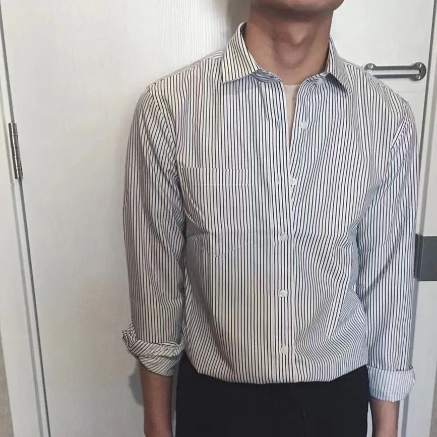 

Premium Stripe Men's irt Loose Long Sve Busin Casual Stand Fit Iron-Free Youth Faion All Seasons Workwear