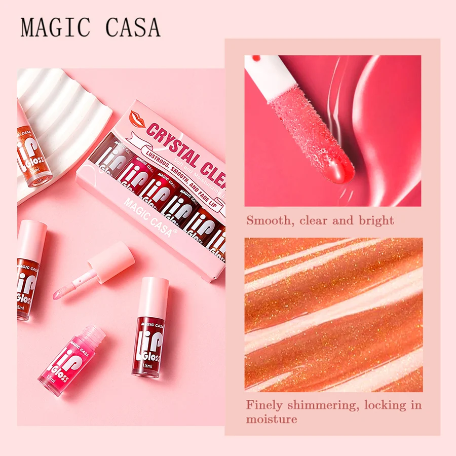 6PCS Moisturizing Lip Gloss Set Water Light Lip Serum Oil Plumping Lips Long-lasting Shiny Gloss Collection for Lip Care