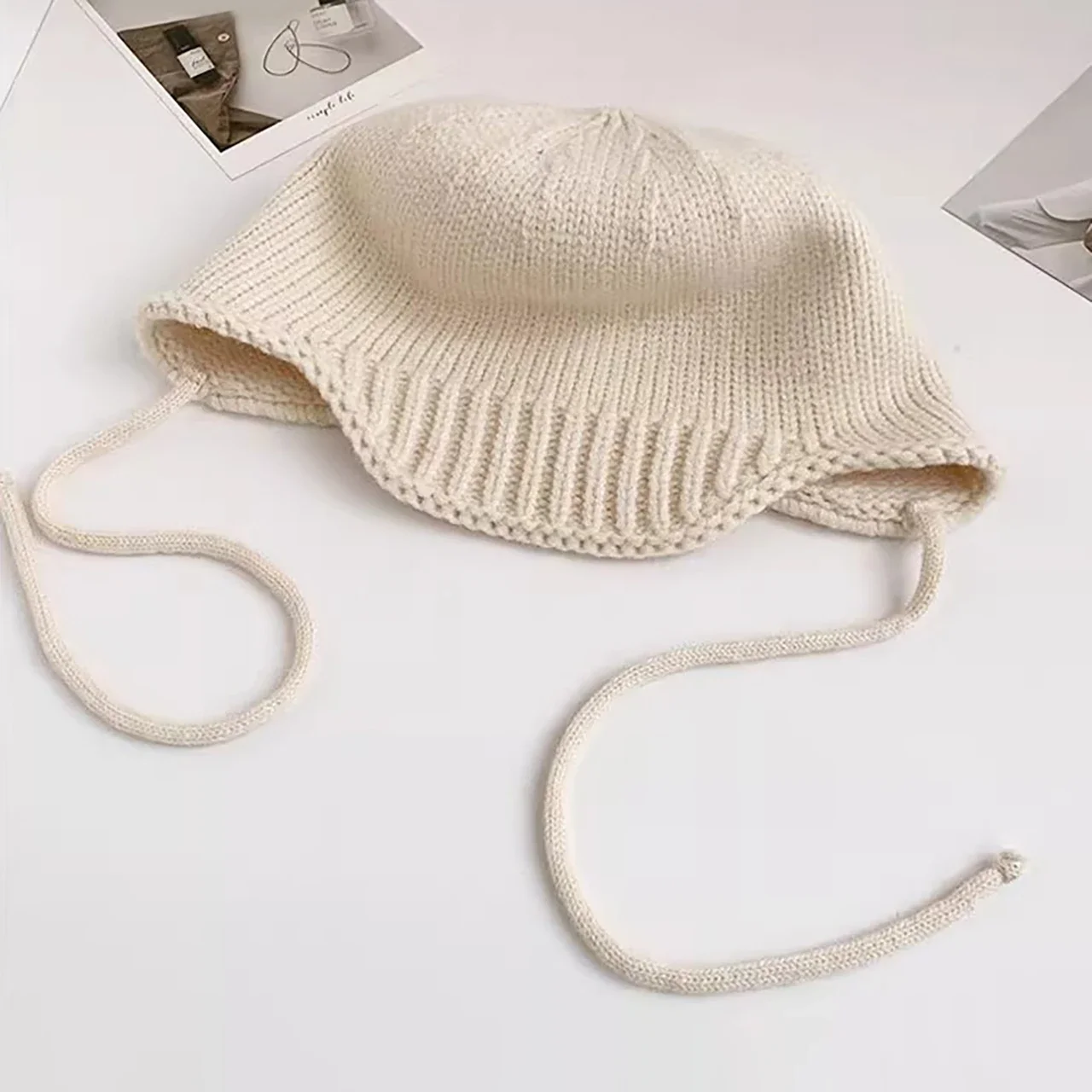 Berretto da donna lavorato a maglia autunno inverno tinta unita antivento caldo paraorecchie berretto femminile protezione per le orecchie parasole esterno