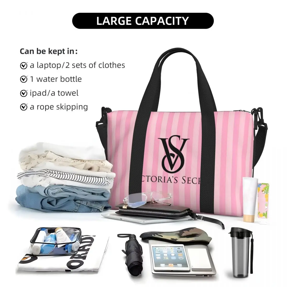 Venda quente-Victoria-Like-Secret-Style Grande Capacidade Bolsa de Viagem Tote Grande Capacidade Weekender Gym Sport Holdall