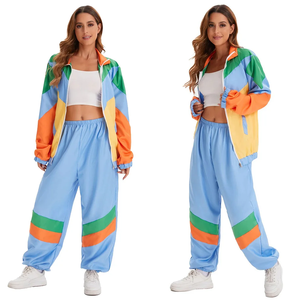 Groothandel Jaren 70 80 Feest Hippie Cosplay Rollenspel Paarse Sportkleding Retro Disco Kostuum Volwassen Vrouwen Fantasie Feestkleding