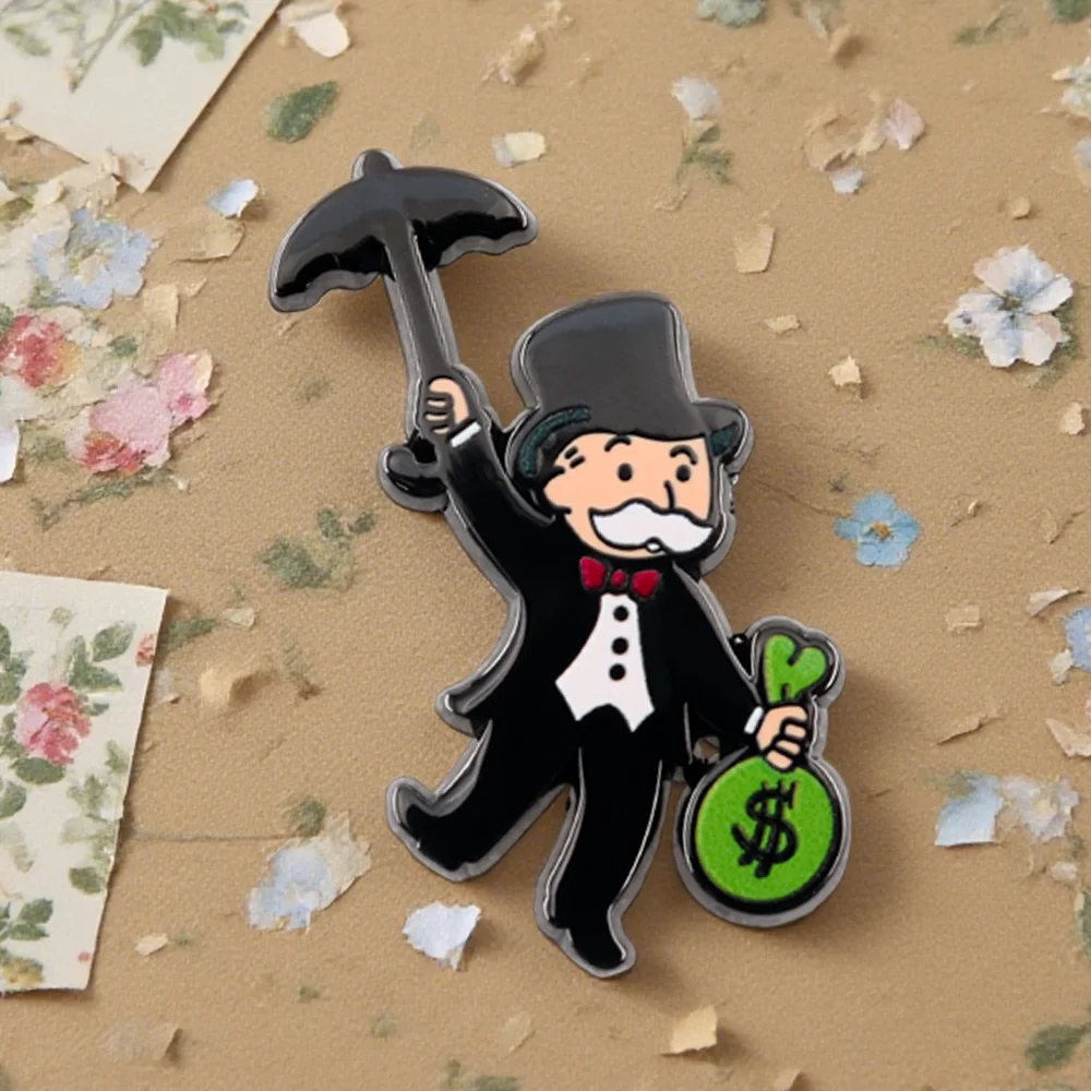 Señor. Monopolio con bolsa de dinero, Pin esmaltado, juego de mesa de estrategia, insignia periférica de monopolio, recuerdos de regalo para jugadores