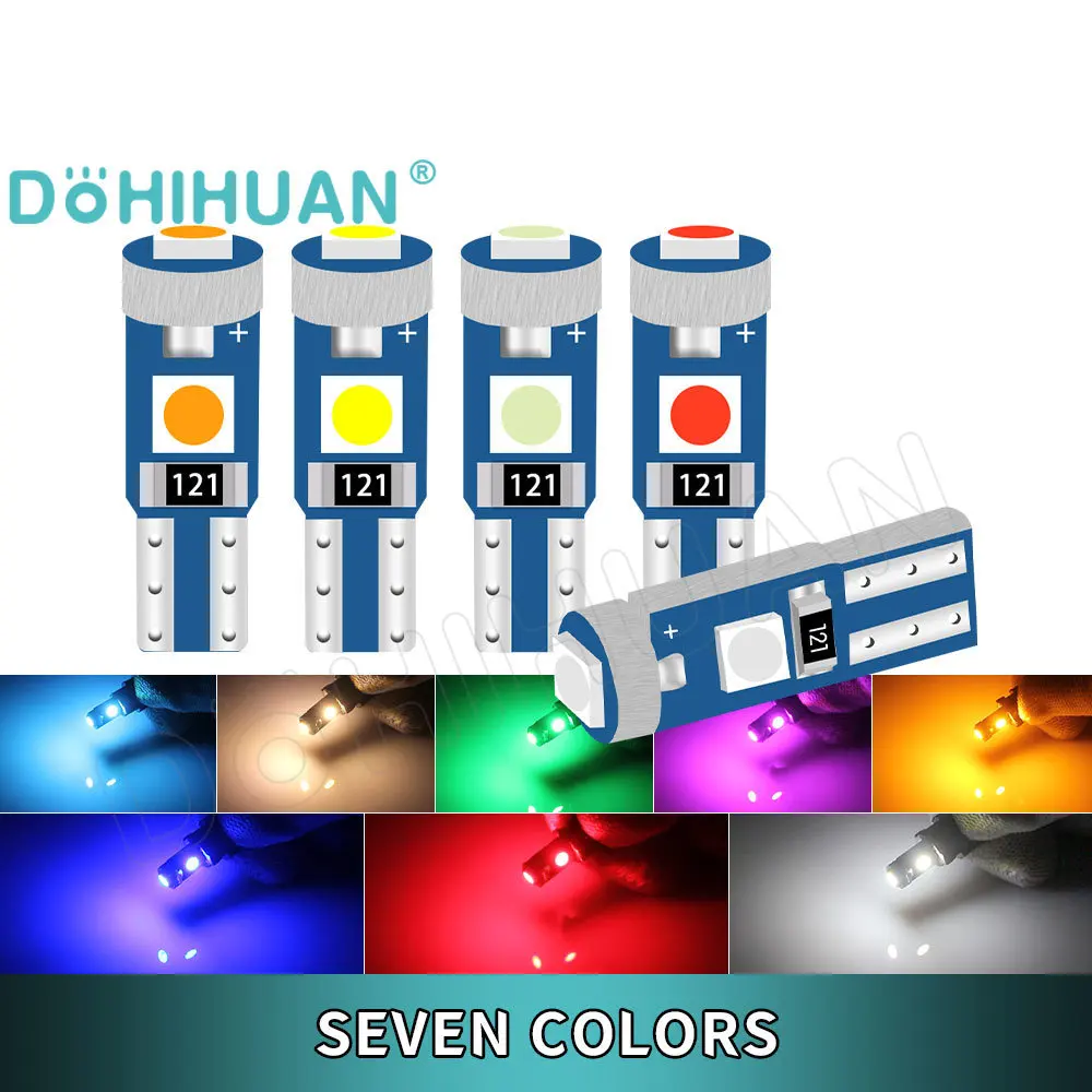 

DOHIHUAN 8PCS Indicator T5 Led Bulb W3W Car Dashboard 2721 Instrument 3SMD Interior 3030 Plate Panel Meter Light Signal Lamp