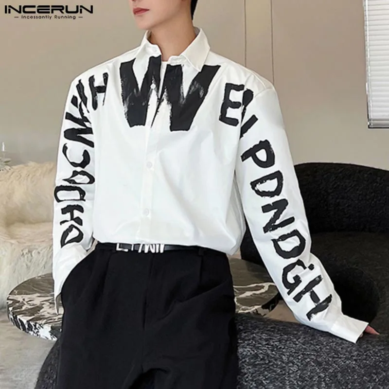 Handsome Well Fitting Tops INCERUN 2024 Men\'s Fashion English Letter Pattern Shirts Casual Clubwear Hot Sale Long Sleeved Blouse