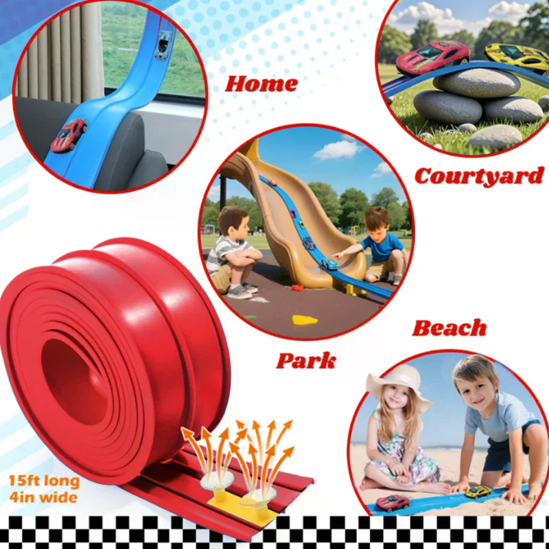 مسار سباق مرن بطول 13 قدمًا و16 قدمًا للأطفال، مسار منحدر سيارة السباق مع أكواب شفط و4 سيارات سباق صغيرة #4