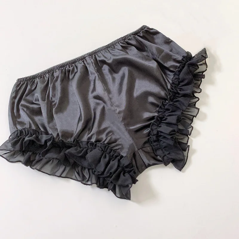 Male Sissy Lingerie Men Shiny Satin Briefs Ruffled Tiered Skirt Panties Underwear Shorts Lolita Knickers Pumpkin Pants