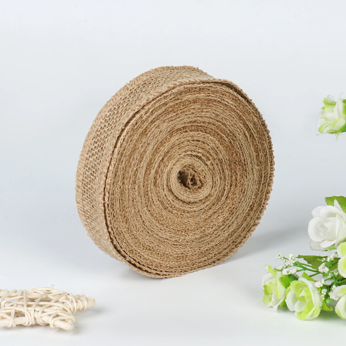 10M Natural Hessian Burlap Roll Fabric Rustic Pure Jute Tape Ribbon Trims Bow DIY Making 2.5cm Wide