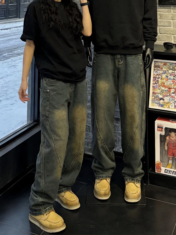 

Yellow Mud Workwear Jeans Men's Winter American Sle Haome High Waist Straight Leg Narrow Version Blade Pants