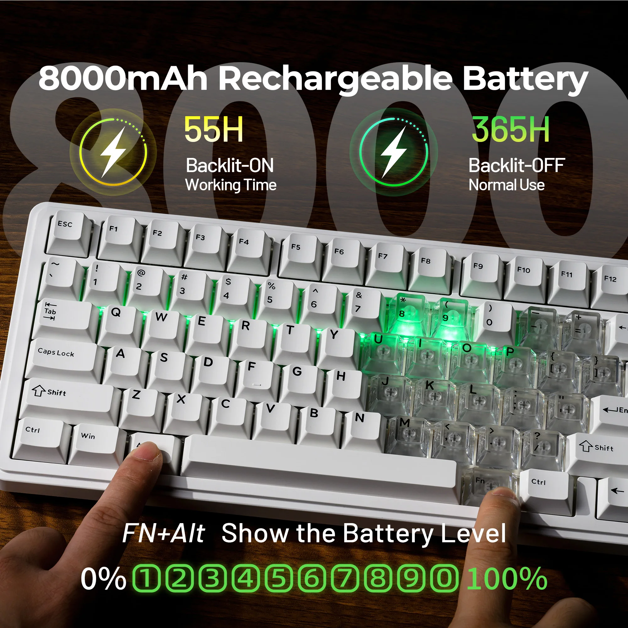 لوحة مفاتيح ميكانيكية لاسلكية XVX M75، اتصال ثلاثي الوضع، لوحة مفاتيح بإضاءة خلفية RGB قابلة للتبديل السريع مع أغطية مفاتيح حب شفافة