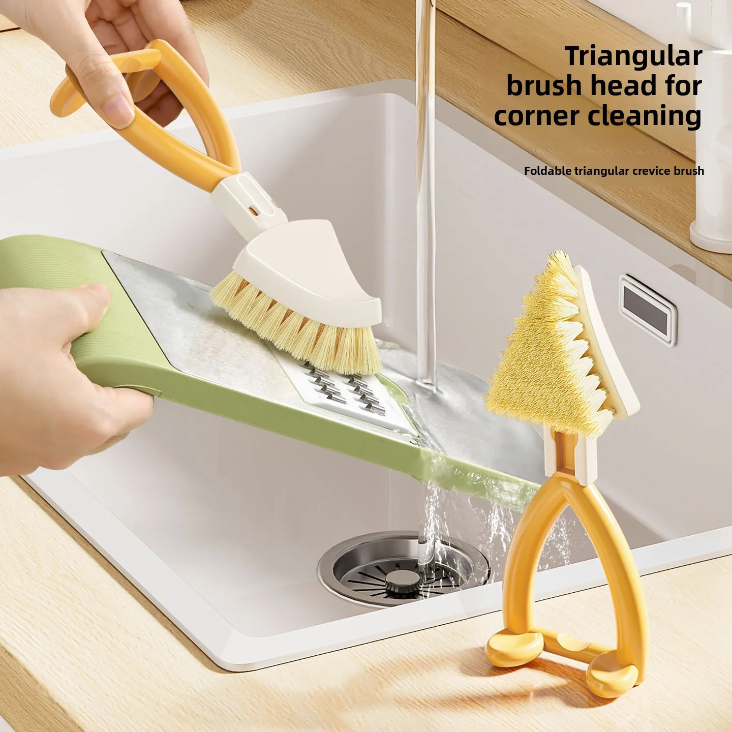 Foldable Triangular Gap Brush Hard Bristle Scrubber for Bathroom Kitchen Sink Floor Tile Corner Cleaning Tool