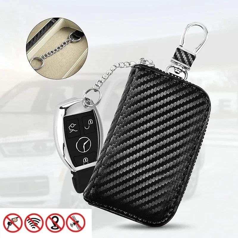 

Car Key Signal Blocker Case Faraday Box Anti Hacking Anti Theft Key Fob Rfid Signal Blocking Bag Pu Leather Pouch