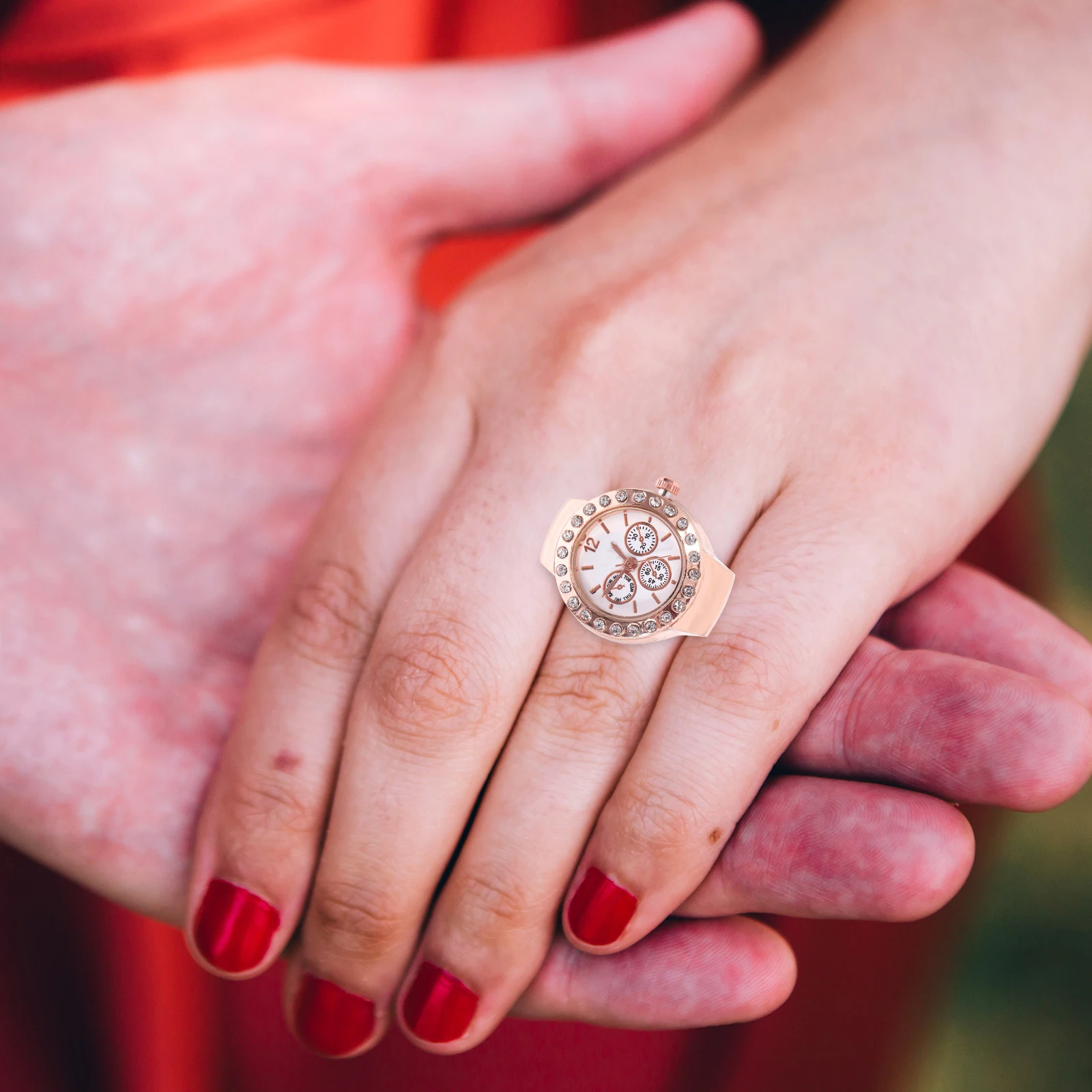 Three-eyed Ring Watch Finger Rhinestones Stylish Rings Watches Women Alloy Quartz Miss