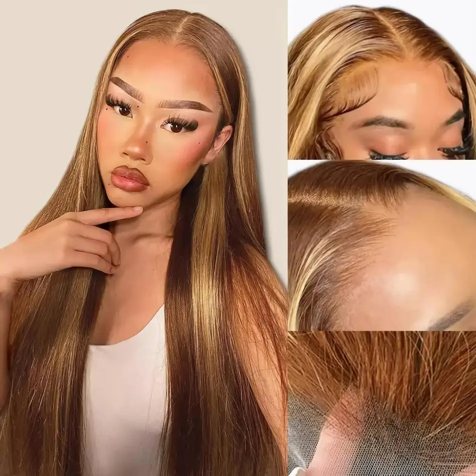 30 40 Zoll menschliches Haar 100% Highlight gerade 13x6 HD Spitze Frontal Perücke farbige transparente Afro Perücken für Frauen Wahl Full End