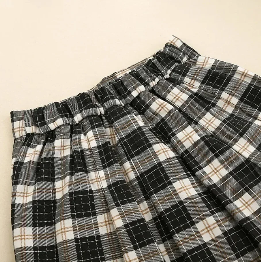 Kids Girls Plaid Skirts 2024 New Arrival Children Pleated Skirts Khaki Black School Skirts Teenage Girl Dance Skirt Korean Style