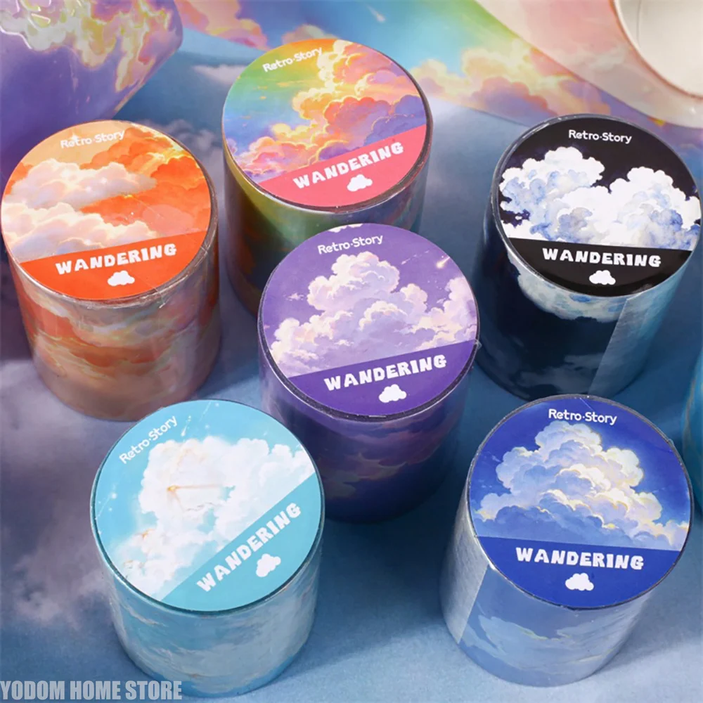 Aesthetic Sky Cloud PET Masking Tape 50mm Width 2m Length Decorative Washi Tape For DIY Scrapbook Planner Journal Stationery - view 2