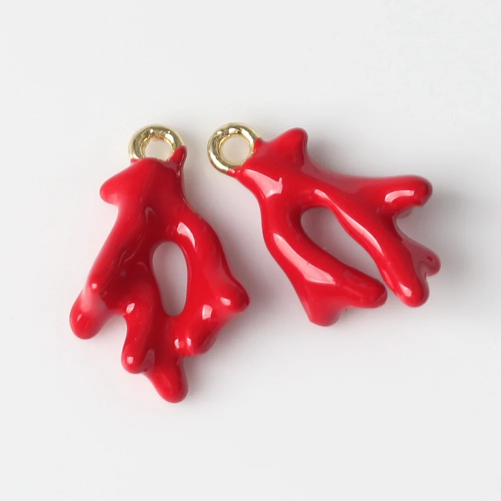 10Pcs/pack Simple Alloy Drip Oil Spray Paint Ocean Coral Pendant DIY Bracelets Necklaces Jewelry Accessories