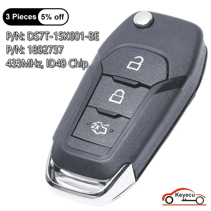 

KEYECU 3 Buttons 433MHz ID49 Chip for Ford S-Max Galaxy Mondeo 2015 2016 2017 2018 2019 Auto Flip Remote Key Fob DS7T-15K601-BE