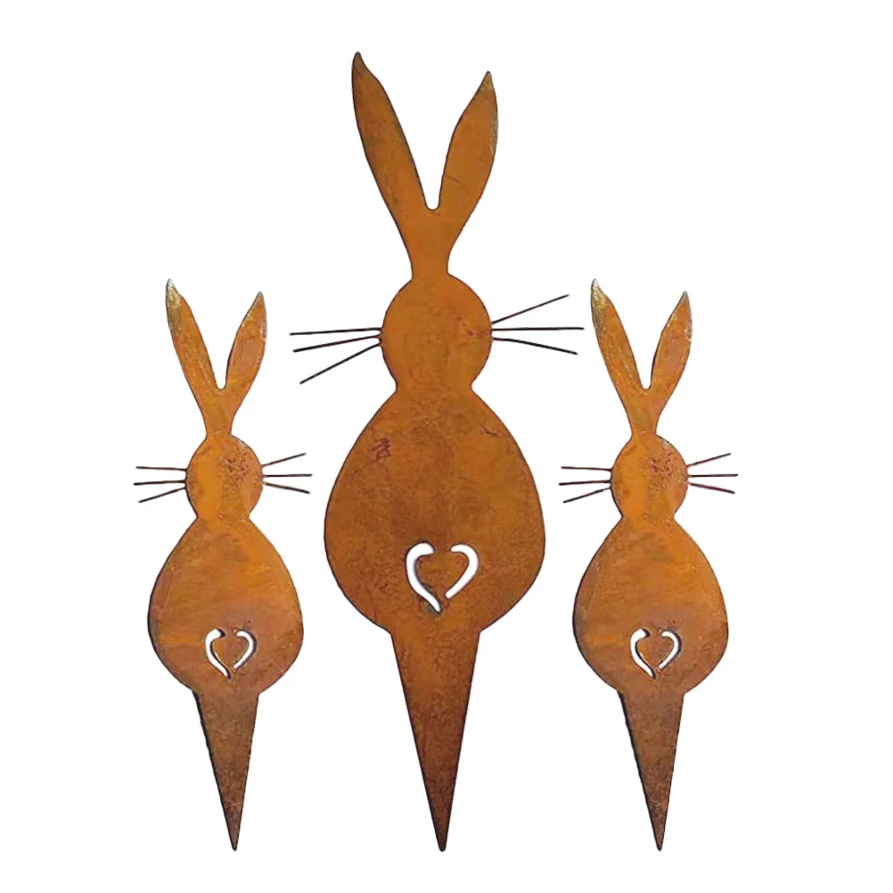 

3Pcs Metal Rabbit Garden Stake Decorative Animal Lawn Insert for Outdoor Garden Yard Patio Decor Bunny Shape Ground Ornament