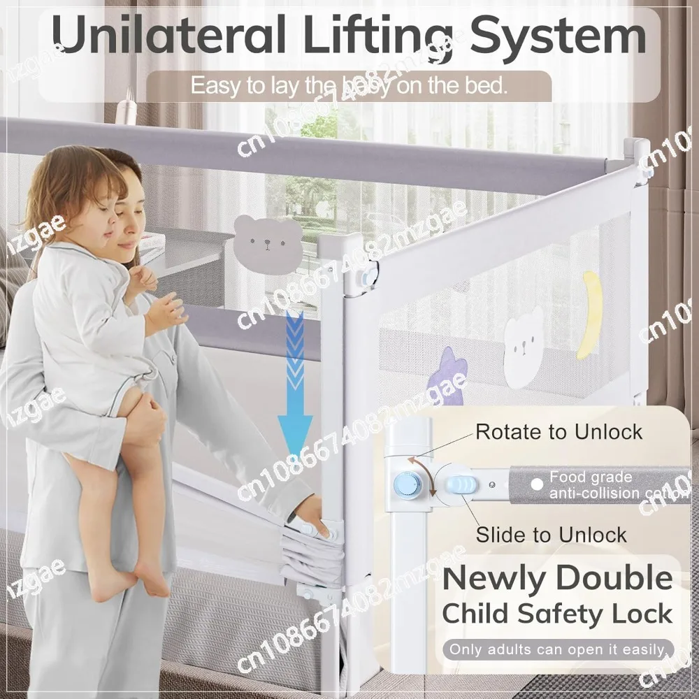 Bed Rails for Queen Bed - Height Adjustable Rail for Toddlers with Double Child Lock, Rail for Baby Kids