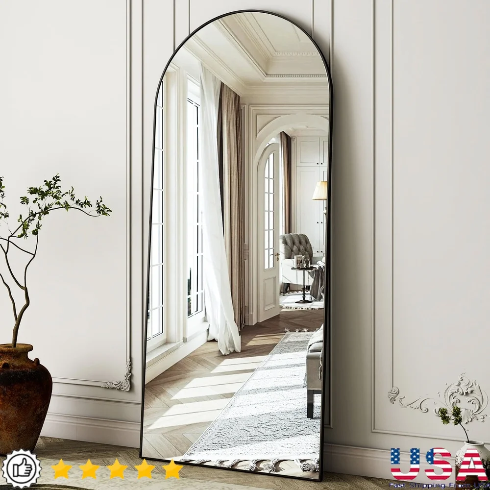

64.3"x21" Arch Full Length Mirror Free Standing Floor Mirror Shatterproof Glass Durable Aluminum Alloy Elegant Design Home Decor