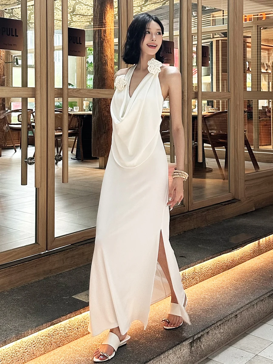 Ele WEIRD PUSS Midi Dr avec motif floral 3D Svel Femme Ne Hanging Dr Slim Fit Long Dr Summer Dr