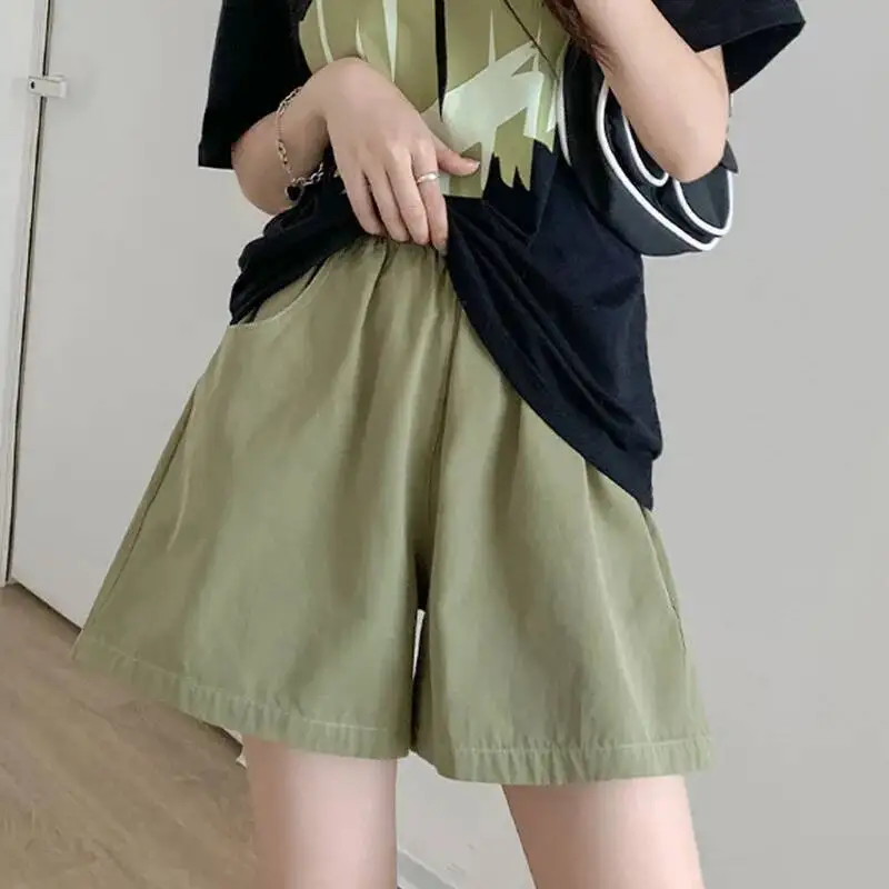 

Women Fashion Side Pockets Front Shorts 2025 Spring Summer Vintage Loose High Waist Female A-Line Short Pants Mujer