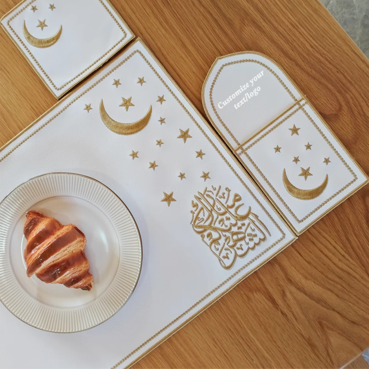 Ramadan Custom Star Moon PU Leather Heat-Resistant Placemats | Eid Al-Fitr Luxury Islamic Home Decor