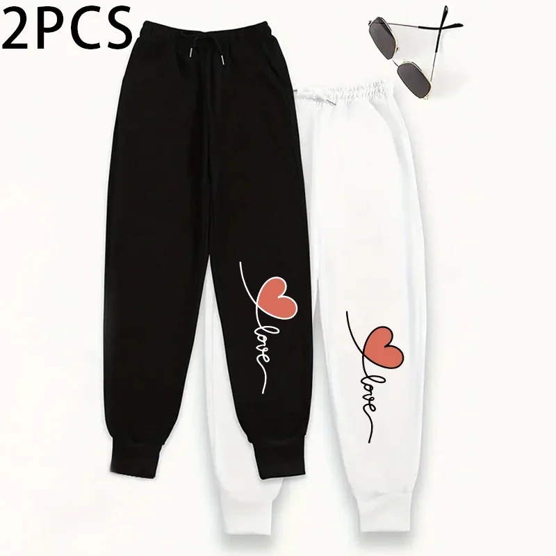 Set da 2 pezzi Pantaloni sportivi da donna Pantaloni da jogging foderati in pile con pantaloni sportivi 2025 Pantaloni casual da esterno per la casa autunno inverno 2 pacchi