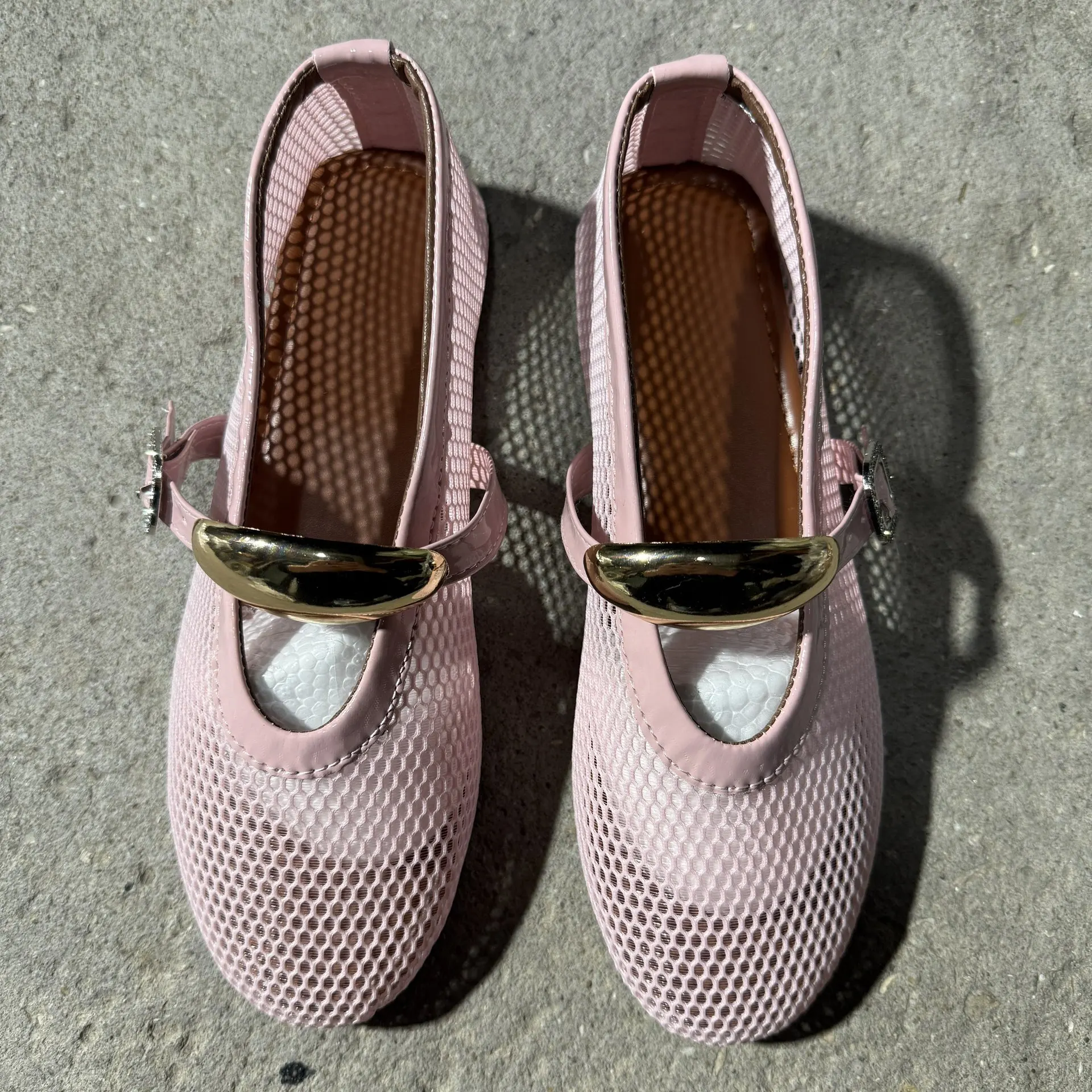 Summer New Round Toe Fish Net Hollow Out Ballet Flats Fashion Flat Casual Shoes with Premium Quality Elegant Comfort Breathable