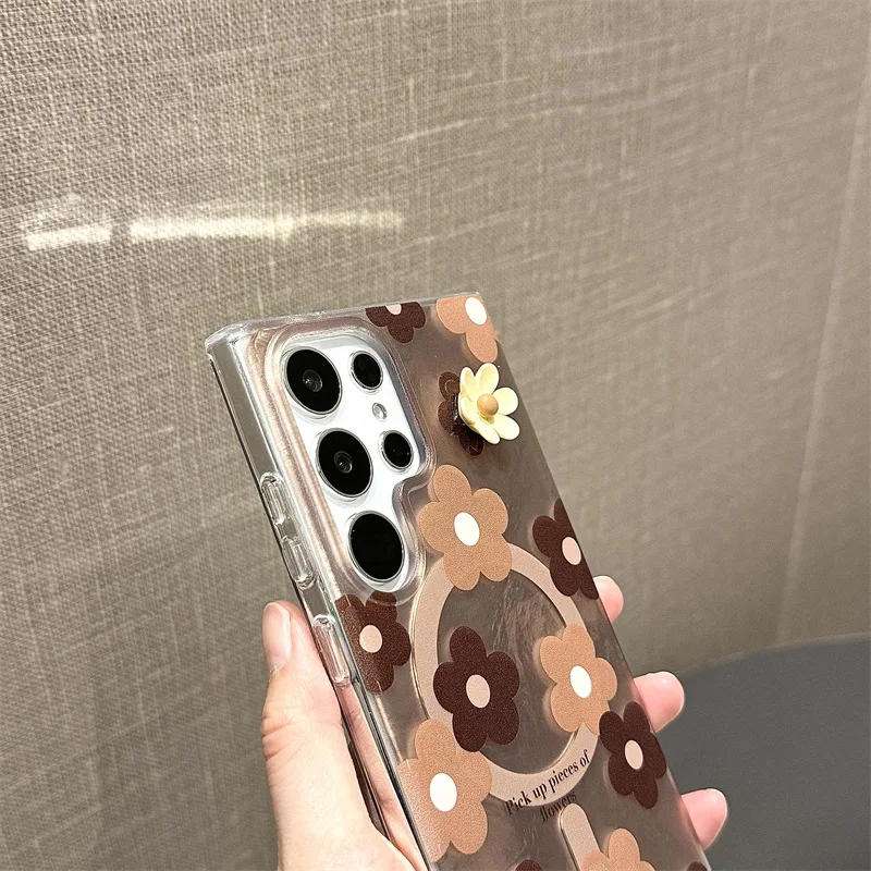 Funda de teléfono magnética con flores láser creativas para Samsung Galaxy S22 S23 S24 Ultra S24 + S24 Plus