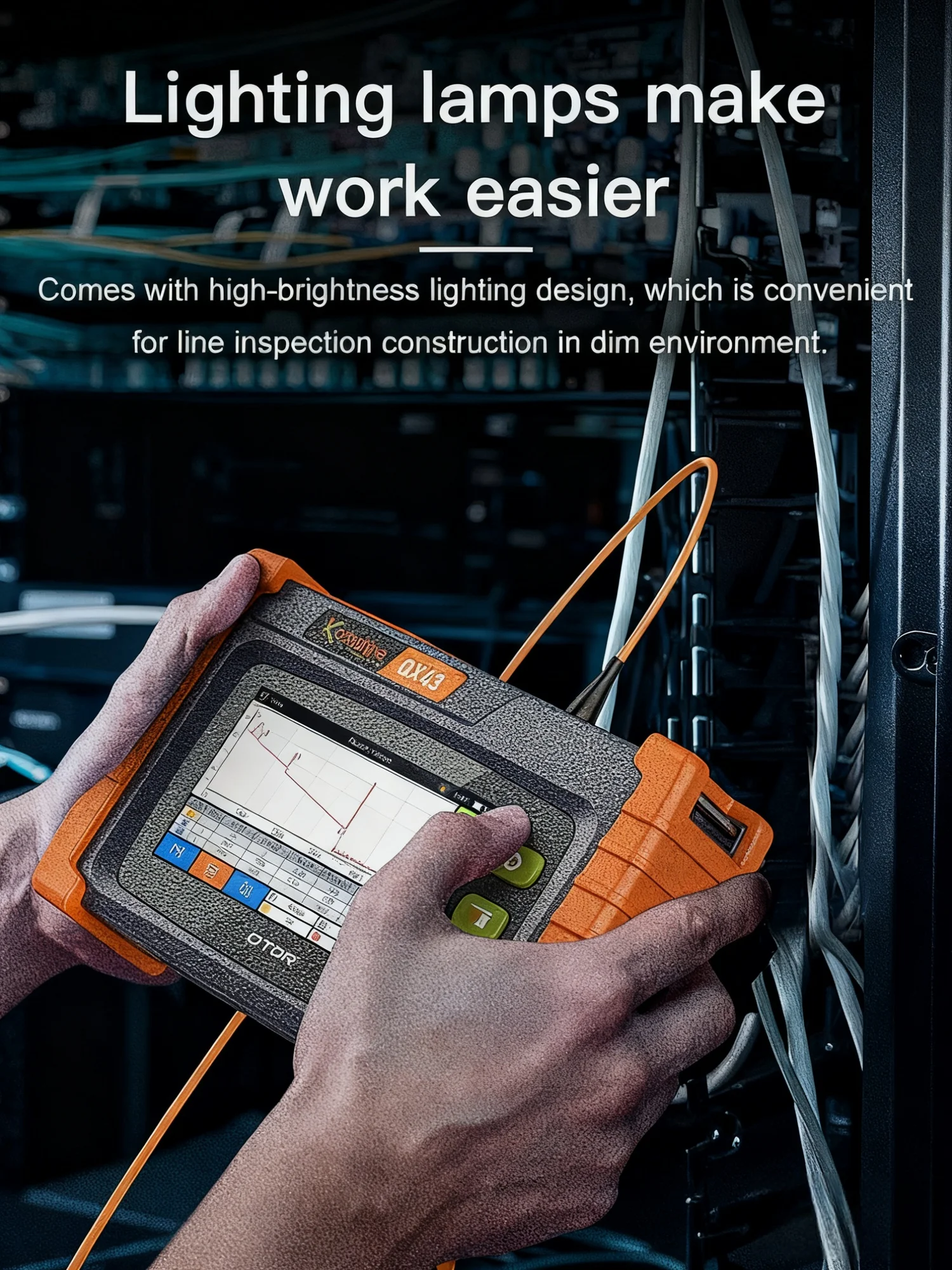 KOMSHINE FTTX OTDR QX43 SM/PON Touch Screen OTDR UP to 9 Wavelengths W/OPM, VFL, OLS , RJ45 Function SC/FC Tips Could Change