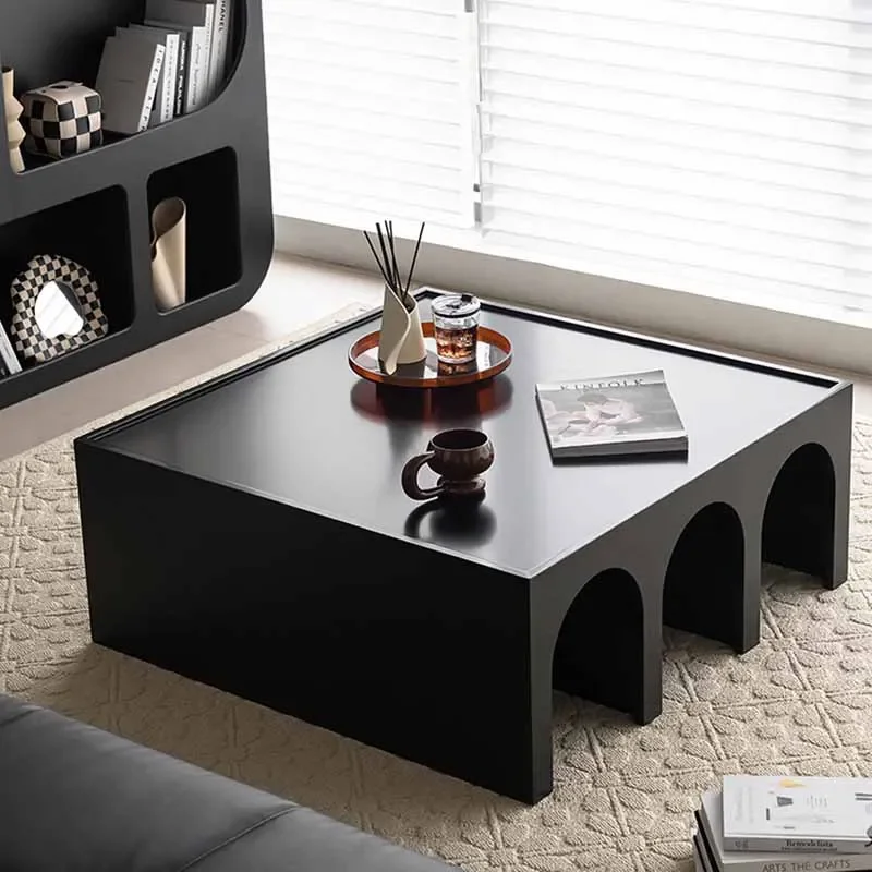 

Square Clear Black Coffee Table Luxury Wood Unique Minimalist Side Table Nordic Balcony Modern Mesa Auxiliar Home Furniture