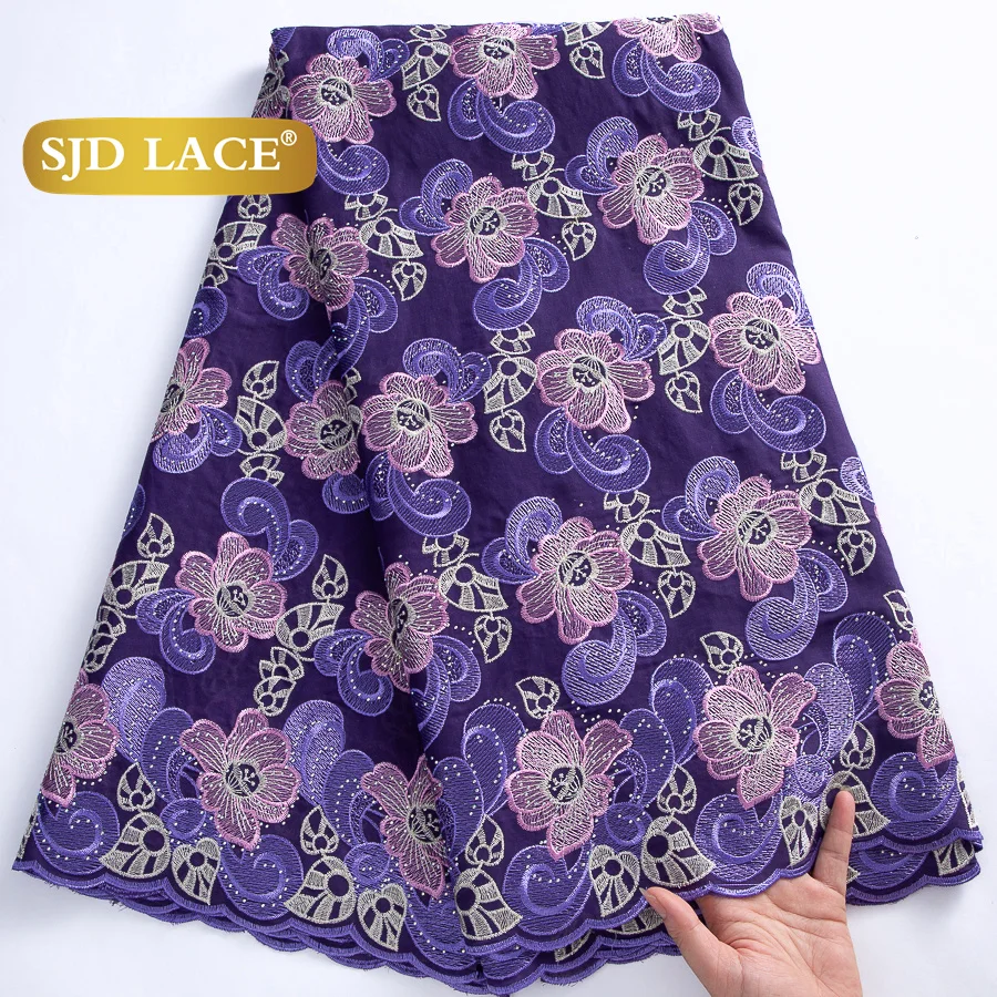 SJD LACE Swiss Luxury Lace High Quality Fabrics 2025 Latest African Cotton Lace with Stones for Sewing Evening Party Dress A3253