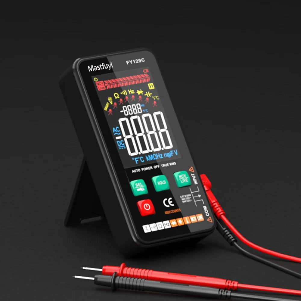 Imagem -06 - Mastfuyu Multímetro Digital Inteligente com Suporte Tela Lcd Colorida Testador de Tensão ac dc Diodo Ohm Frequência Ncv Verificação de Fio Vivo