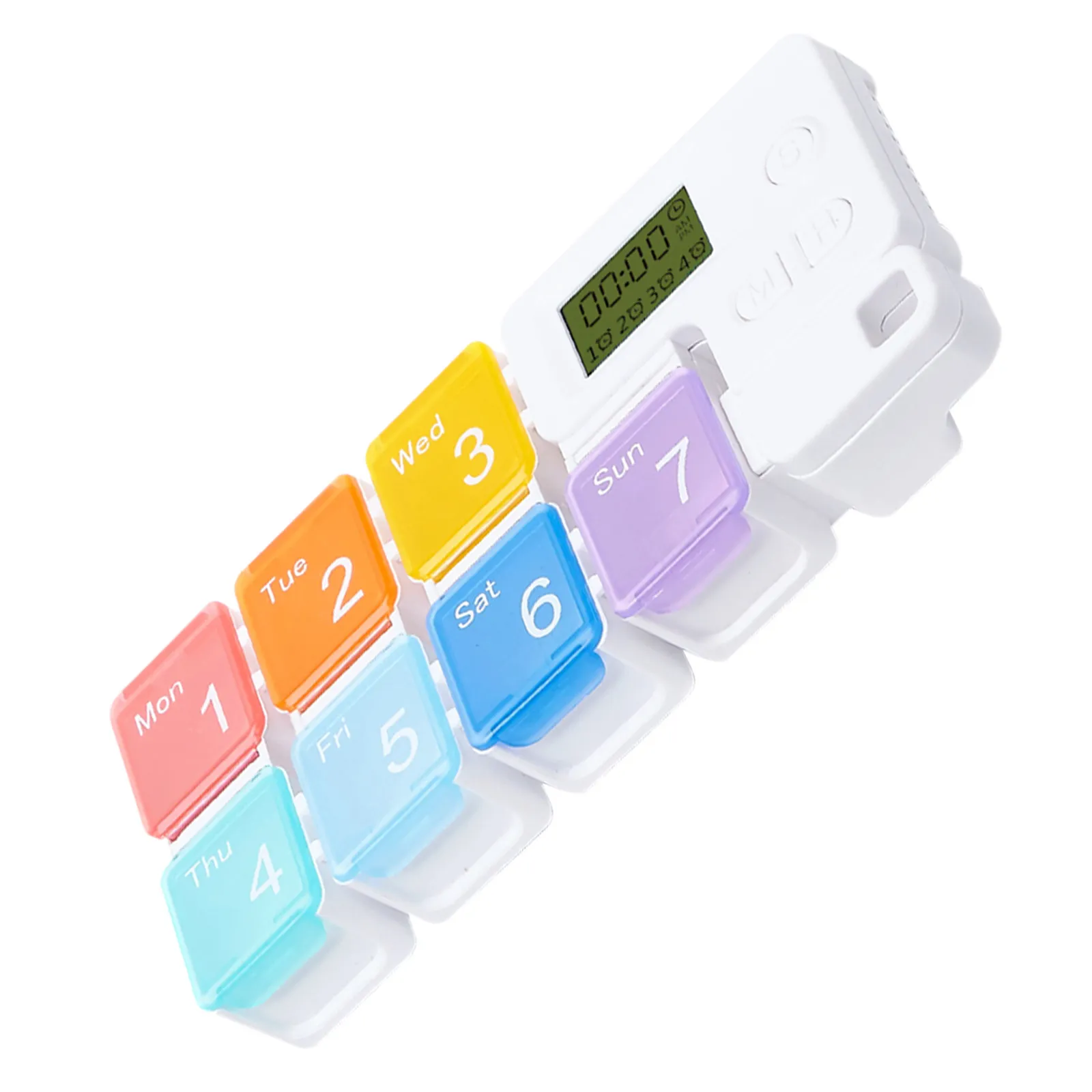 1Pcs Smart Pill Clock Portable 7 Compartments Medicine Storage Case Organizer Reminder Timer Container Rainbow