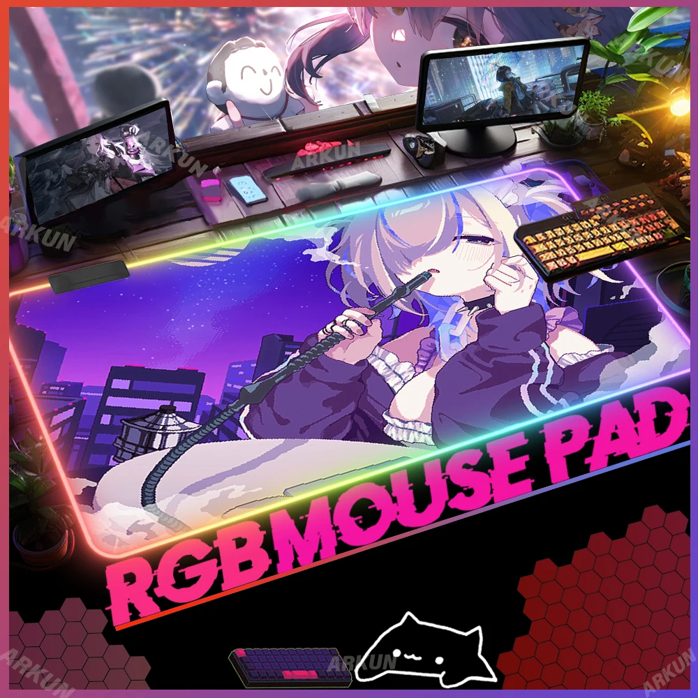 XXL RGB 90x40 Visual Life Simulation Adventure Game Cute Pixel Hookah Haze Gaming Mouse Pad Large LED Light Computer Backlit Mat