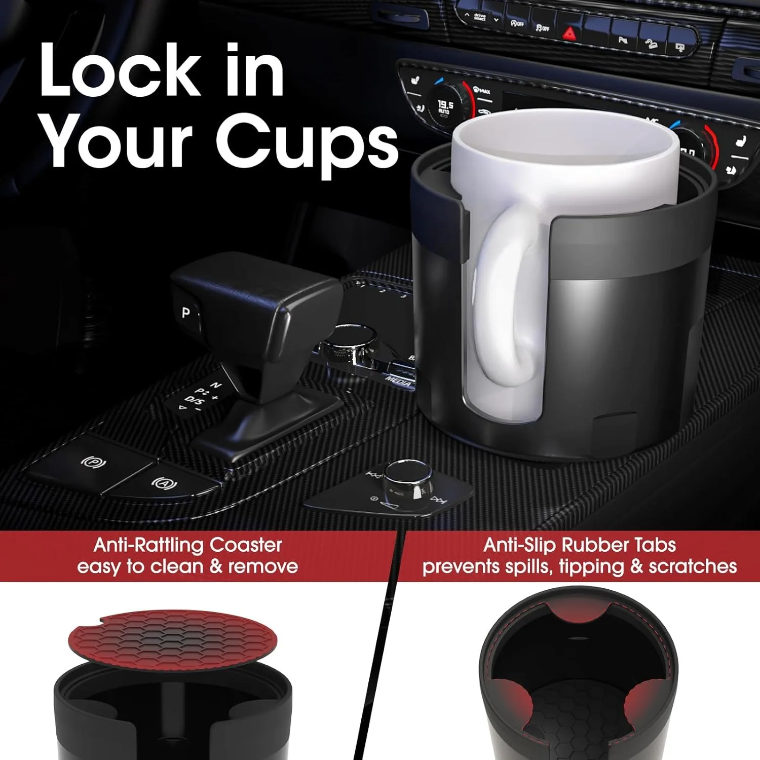 Cup Holder Expander for Car - Adjustable Car Cup Holder Expander, Large Bottles & Big Drinks
