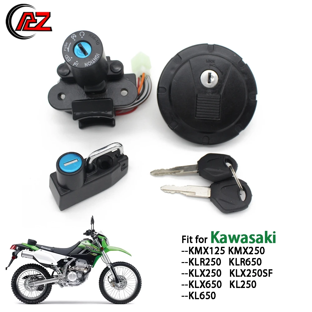 

Motorcycle Gas Fuel Tank Cap Seat Lock Set W/ Key Ignition Switch for Kawasaki KMX125 KMX250 KLR250 KLR650 KLX250 KLX250SF