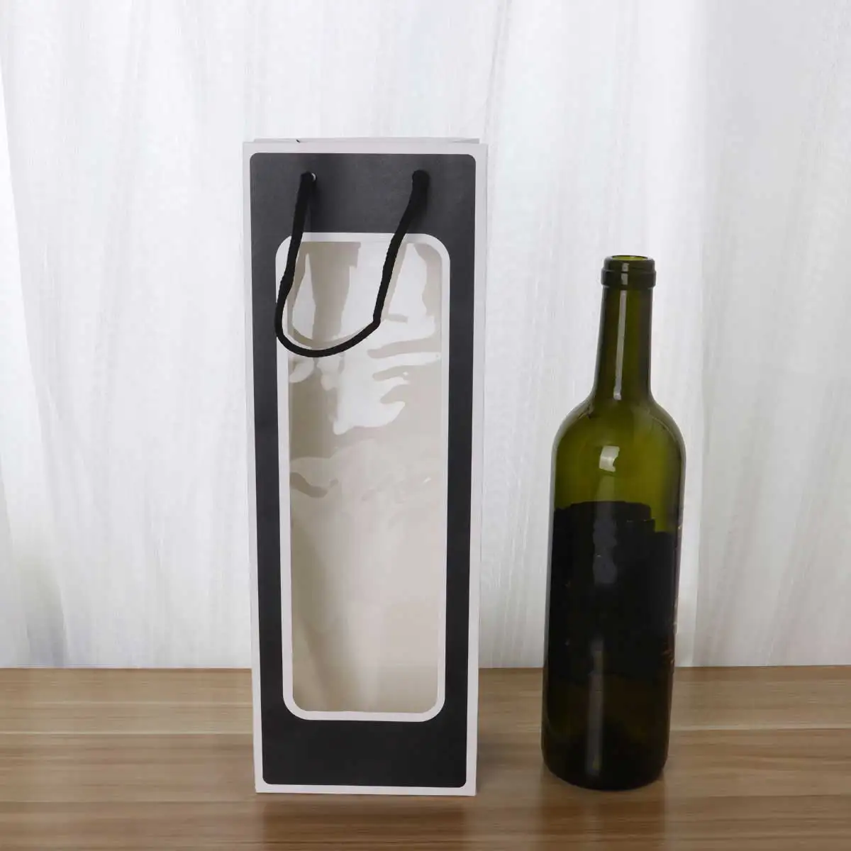 

12pcs Red Wine Bags Kraft Paper Gift Carriers Wine Tote Portable Packaging Handle Flat Bottom Transparent Window For Party