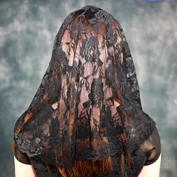 Black Lace Veil Mantilla For Church Catholic Latin Mass Head Covering Vela Mantilla Negra Voile Dentelle Vela Negra Mantilla