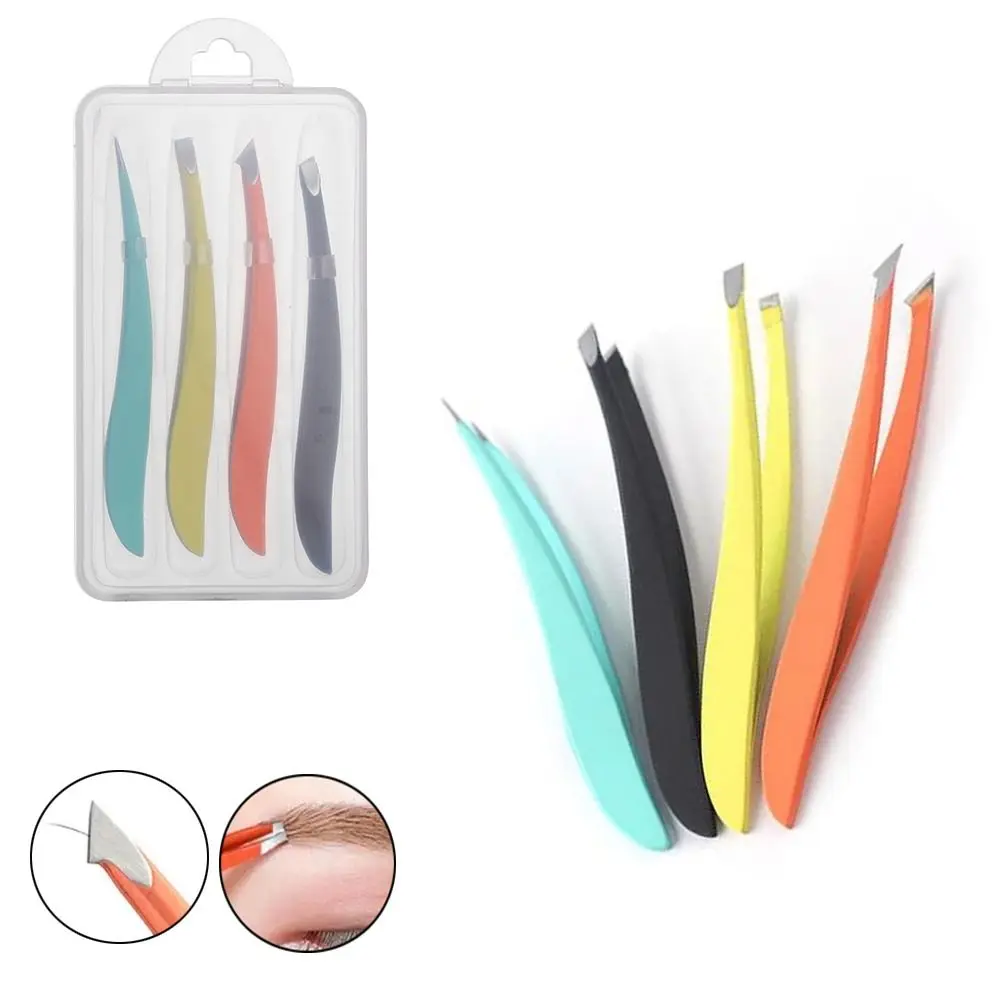Hair Beard Removal Eyebrow Tweezers Eyelash Extension Tweezer 1/4pcs Banana Clip Hair Removal Clip Stainless Steel Eyebrow Clip